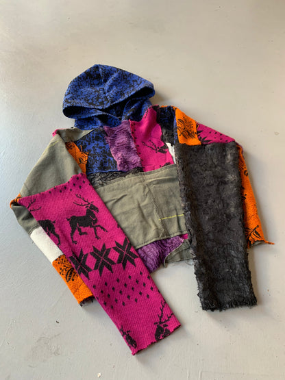 Mach Designs Scrap Fabric Hoodie Pink Blue Grey