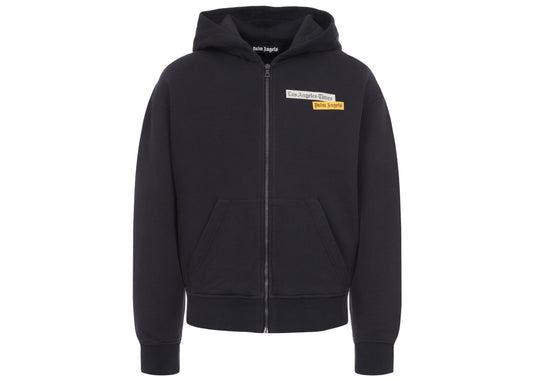 Palm Angels PaxLaTimes News Zip Up Hoodie Black