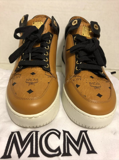 MCM Cognac Leather Monogram Platform Terrain High Top Shoes