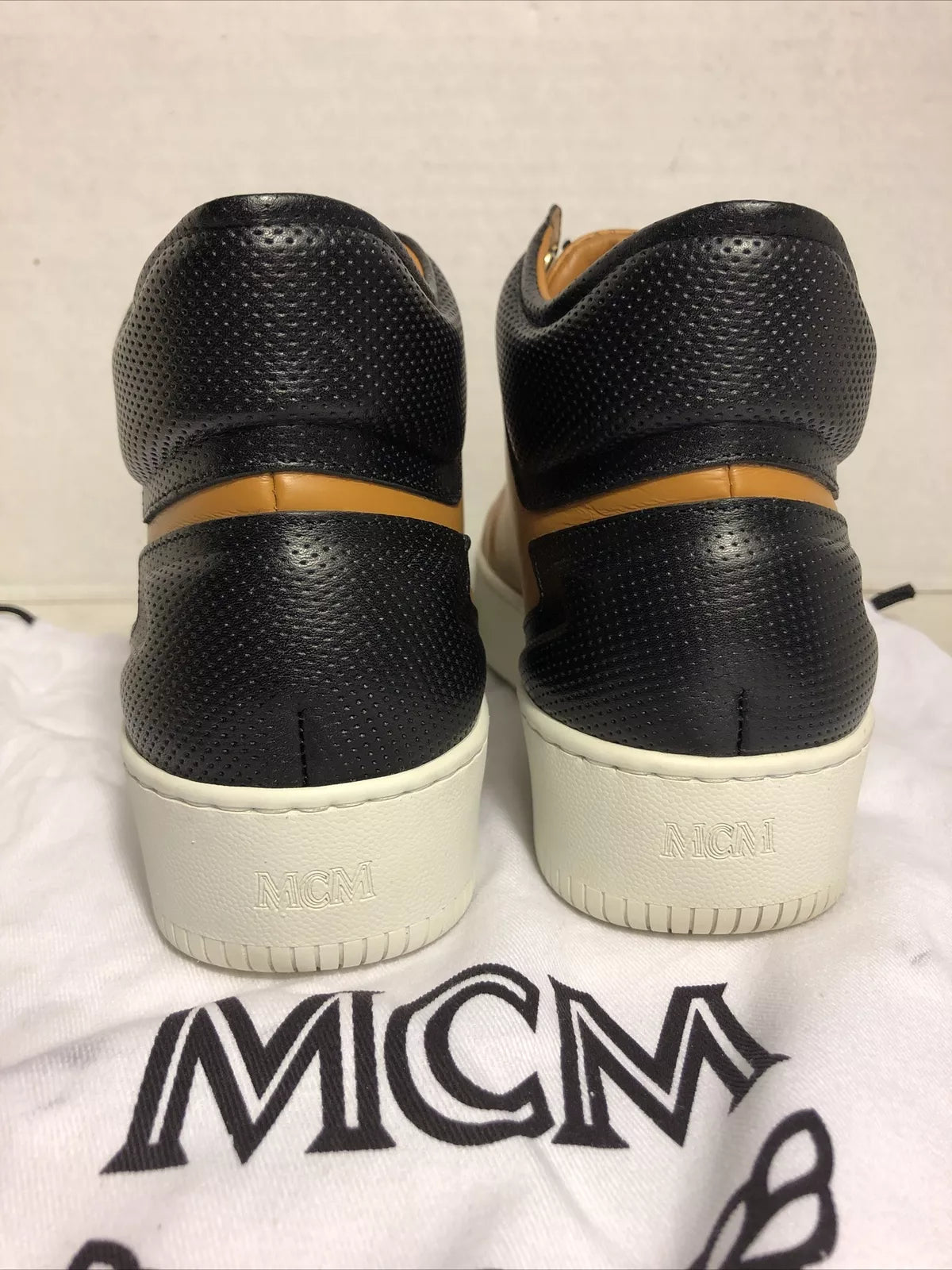 MCM Cognac Leather Monogram Platform Terrain High Top Shoes