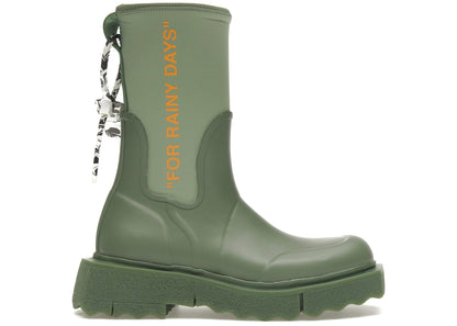 Off White Zip-tie Rubber Neoprene Rain Boots Green "For Rainy Days" (Women's)