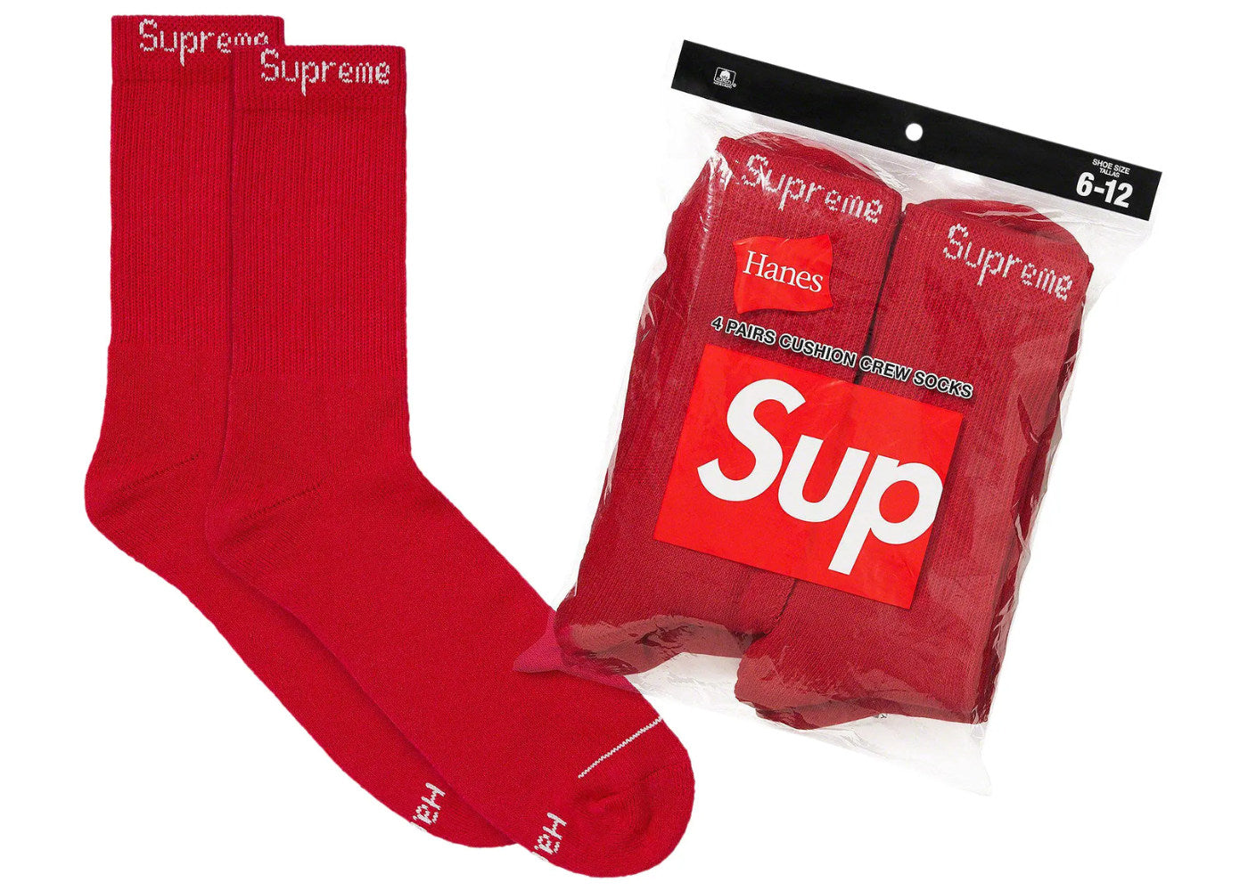 Supreme Hanes Socks (4 Pack) Red Ponožky