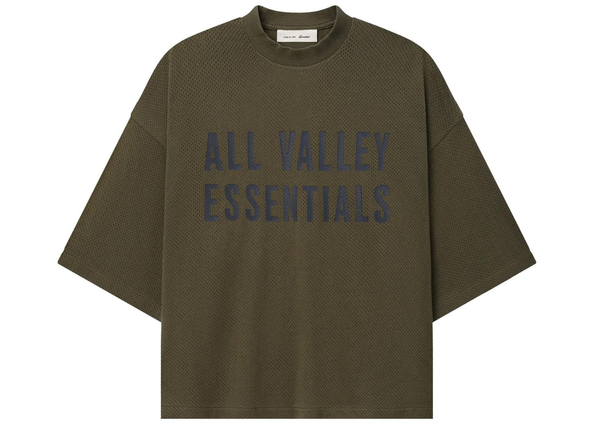 Fear of God Essentials Sport Mesh Merch Tee Boxy Fit Moss Green