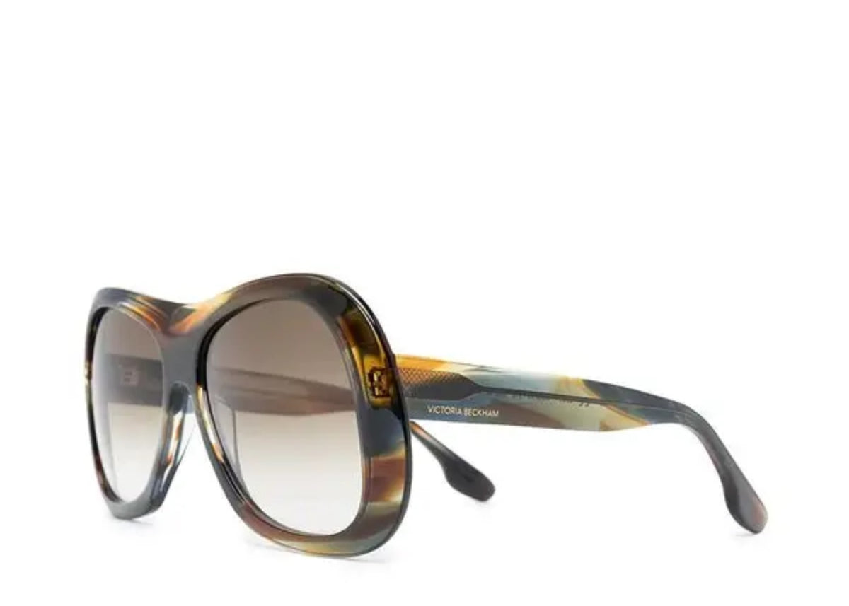 Victoria Beckham Marble-Effect Aviator Brown Blue Sunglasses