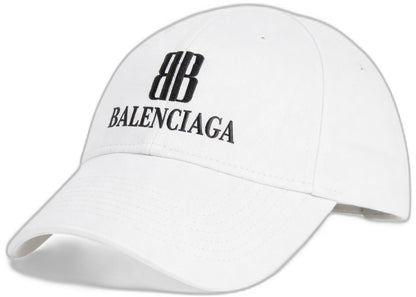 Balenciaga Nano Embroidered BB Logo Baseball Cap White 