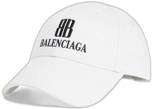 Balenciaga Nano Embroidered BB Logo Baseball Cap White 