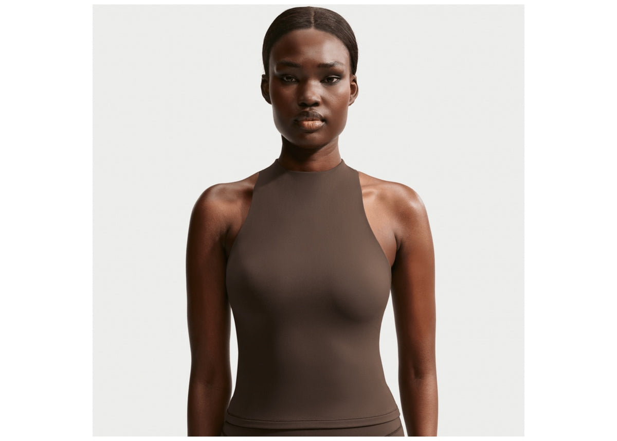 NikeSKIMS Matte Women's Mock-Neck Racerback Tank Top NSKM Dark Sepia/NSKM Dark Sepia
