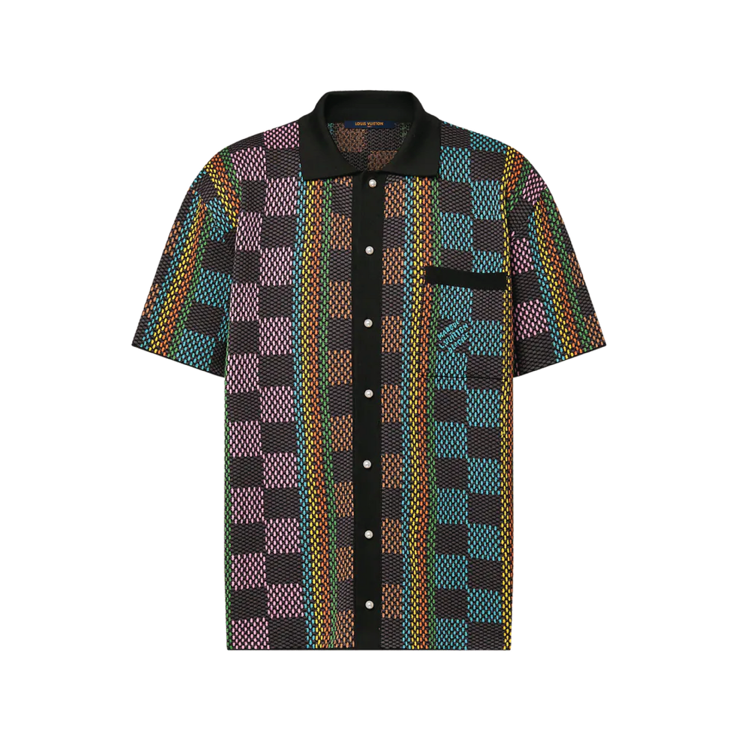 Louis Vuitton Damier Short-Sleeved Cotton Knit Shirt Multicolor