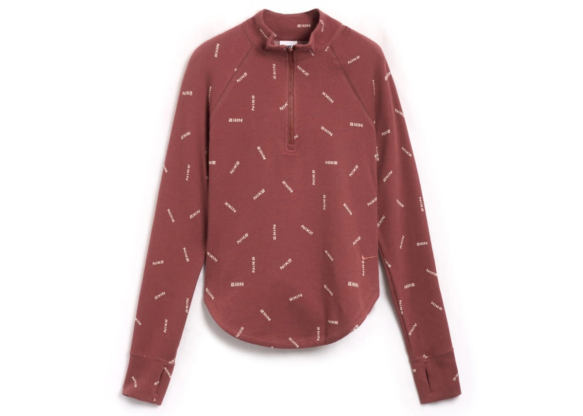Nike Sportswear Collection Women's Slim 1/2-Zip Long-Sleeve Logo Top Red Sepia/Light Orewood Brown/Red Sepia