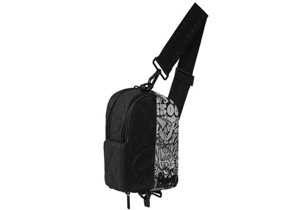 Sprayground Half Graffiti Shoulder Bag Quilted Backpack Sling Black