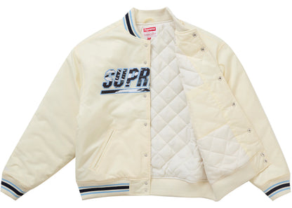 Supreme Mitchell & Ness Camo Logo Varsity Jacket White