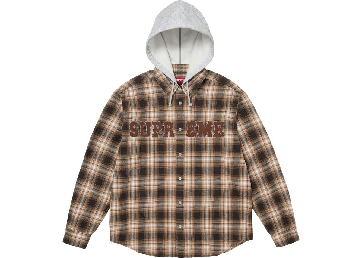 Supreme Appliqué Hooded Flannel Shirt Brown