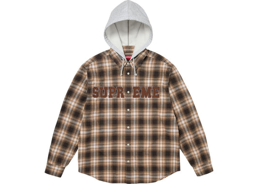 Supreme Appliqué Hooded Flannel Shirt Brown