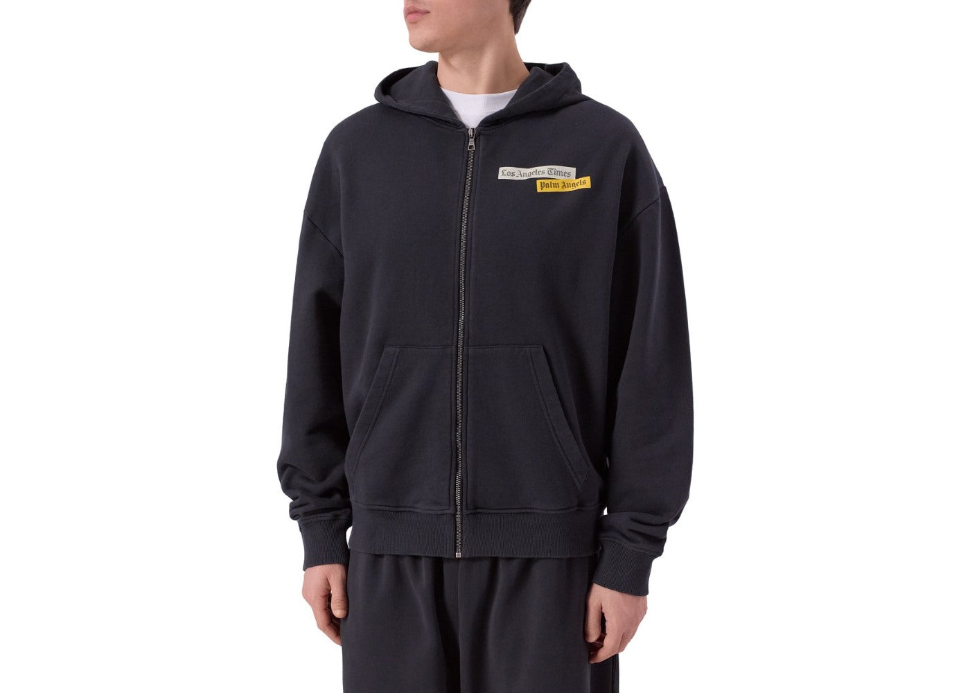 Palm Angels PaxLaTimes News Zip Up Hoodie Black