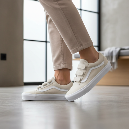 Vans Vault Old Skool V LX Eco Suede Natural White On Foot