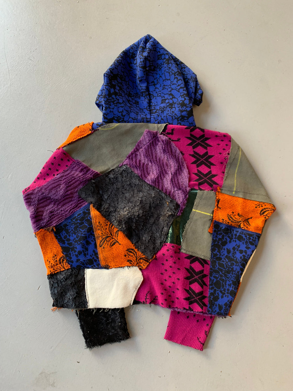 Mach Designs Scrap Fabric Hoodie Pink Blue Grey