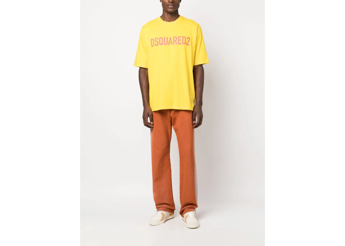 Dsquared2 Logo Print Cotton T-shirt Yellow