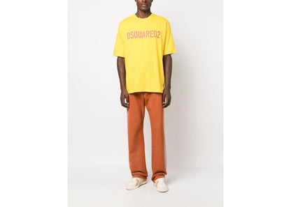 Dsquared2 Logo Print Cotton T-shirt Yellow