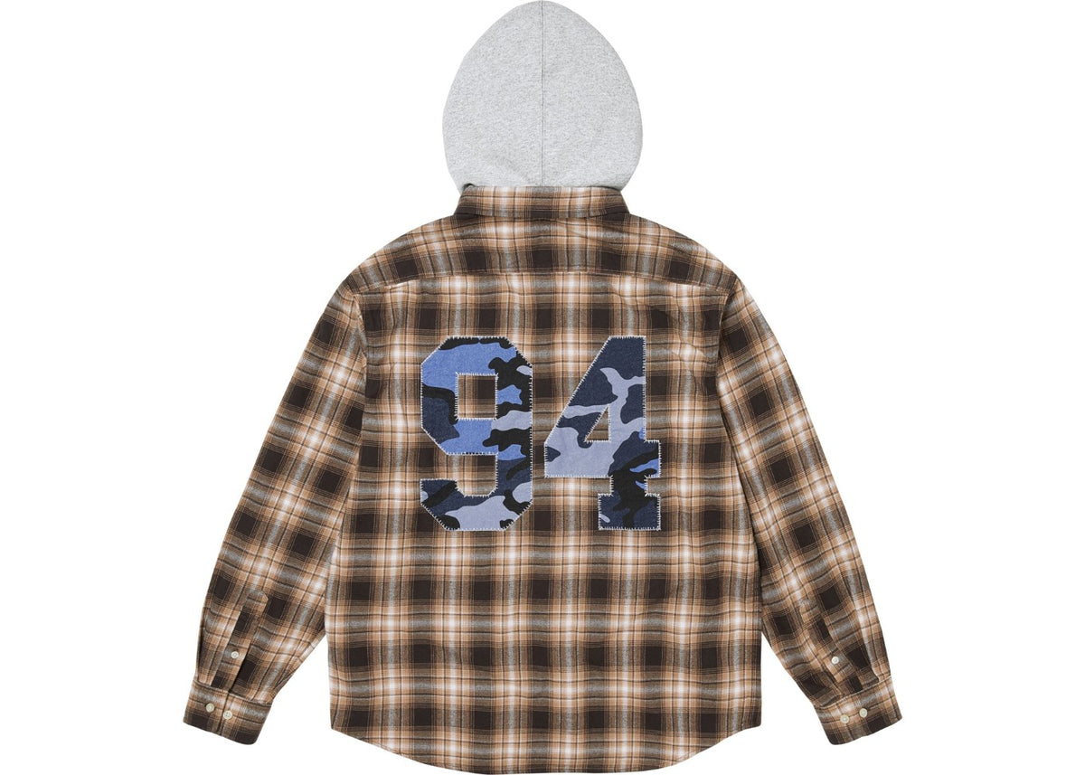 Supreme Appliqué Hooded Flannel Shirt Brown