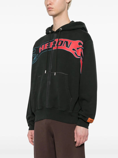 Heron Preston HP STFU Printed Cotton Flames Logo Hoodie Grey Black