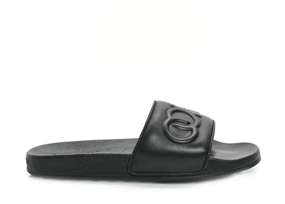 Jimmy Choo Nappa Embossed Logo Azari Slide Sandals Black