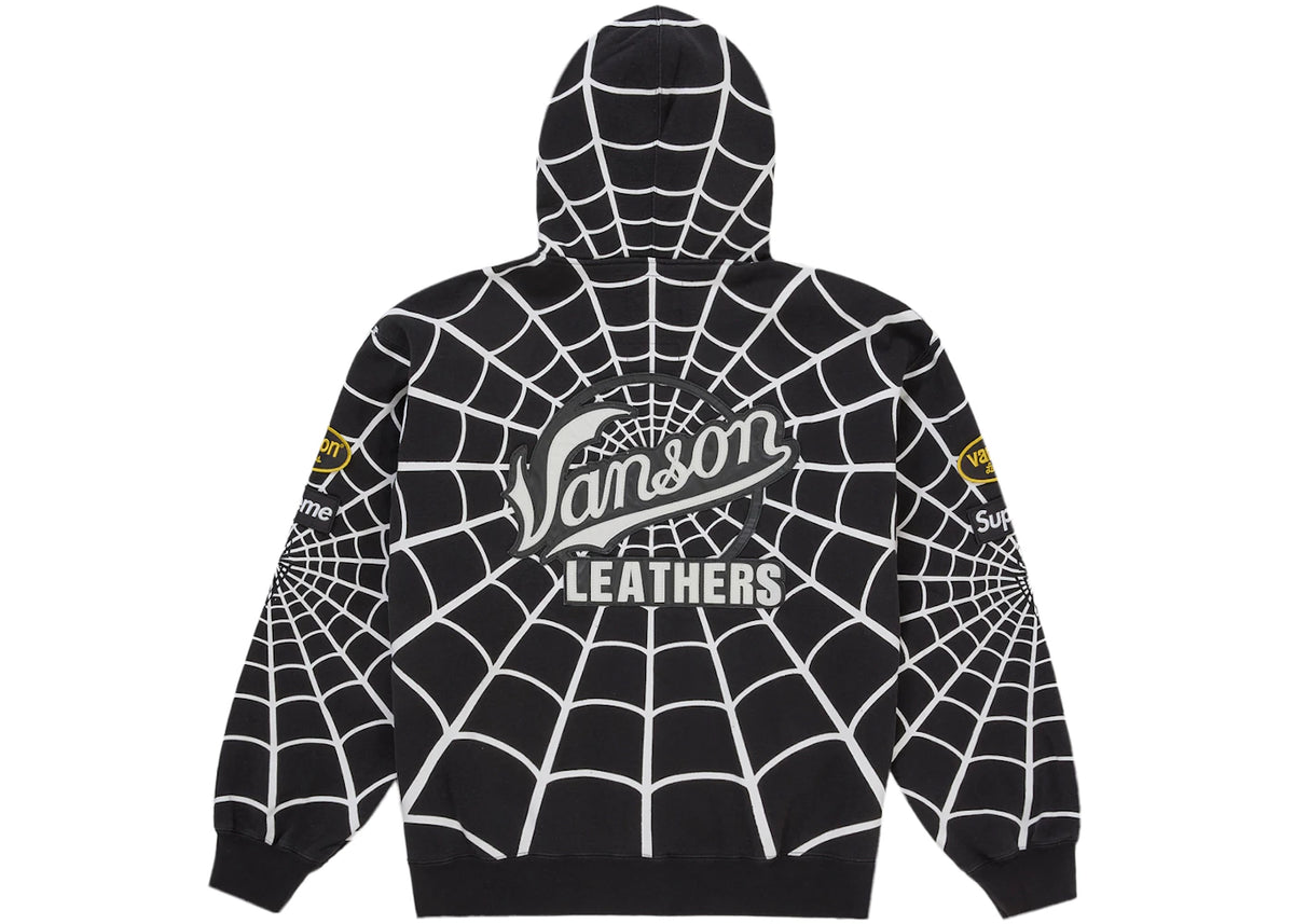 Supreme Vanson Leathers Spider-Man Zip Up Hooded Sweatshirt Black