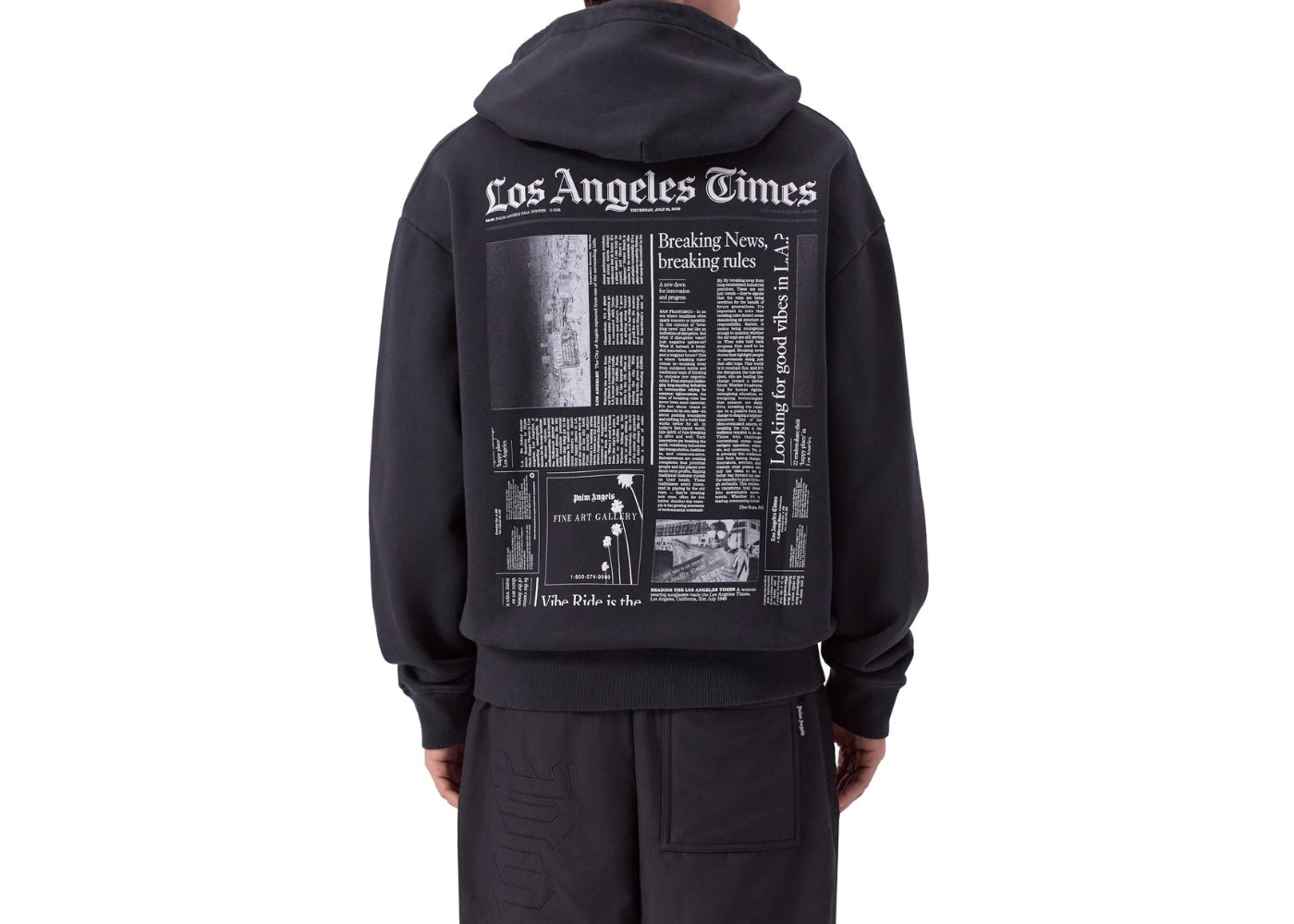 Palm Angels PaxLaTimes News Zip Up Hoodie Black