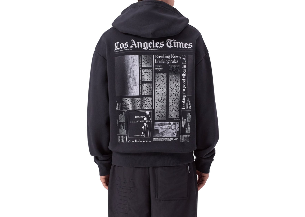 Palm Angels PaxLaTimes News Zip Up Hoodie Black