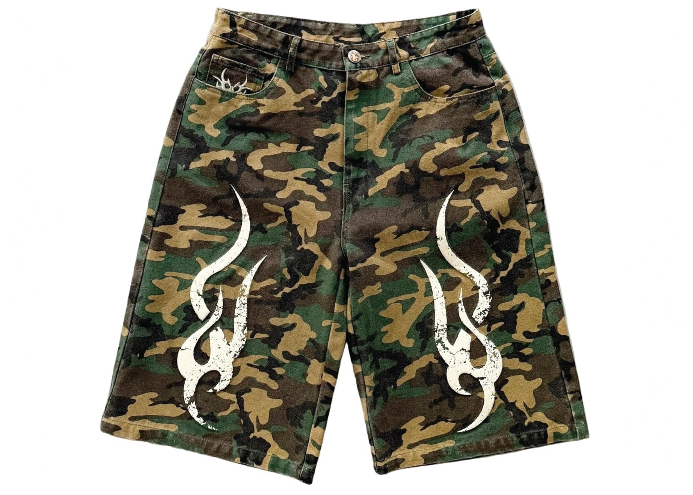 Chew Forever 3D Tribal 5 Pocket Canvas Denim Jorts Shorts Camo Green