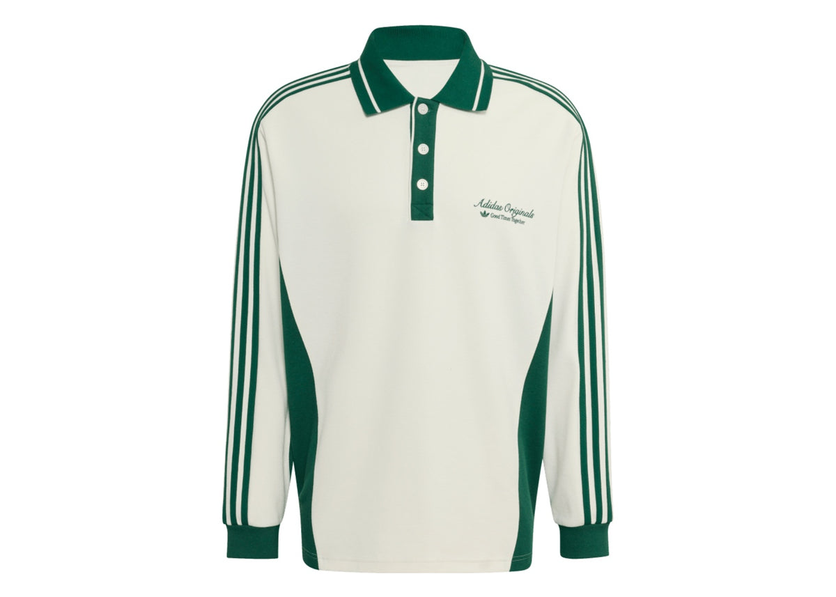 adidas Long Sleeved Polo Shirt Off White Dark Green