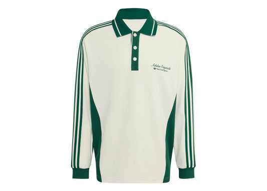 adidas Long Sleeved Polo Shirt Off White Dark Green