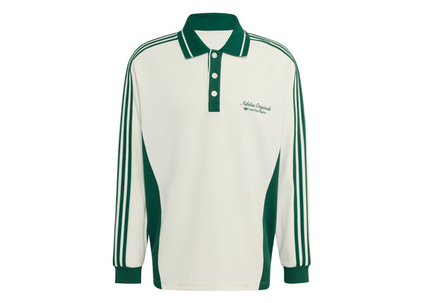 adidas Long Sleeved Polo Shirt Off White Dark Green