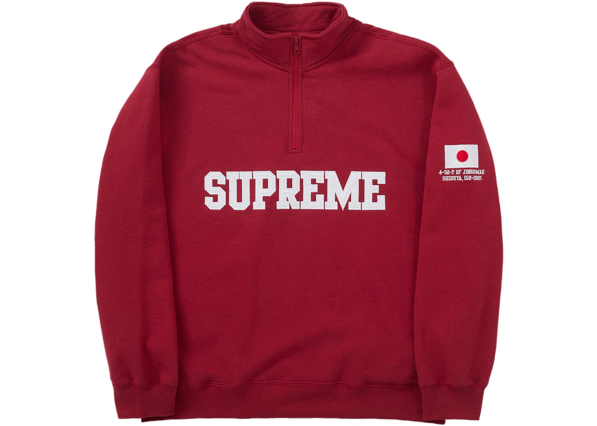 Supreme Tokyo Shop Flag Half Zip Pullover Dark Red