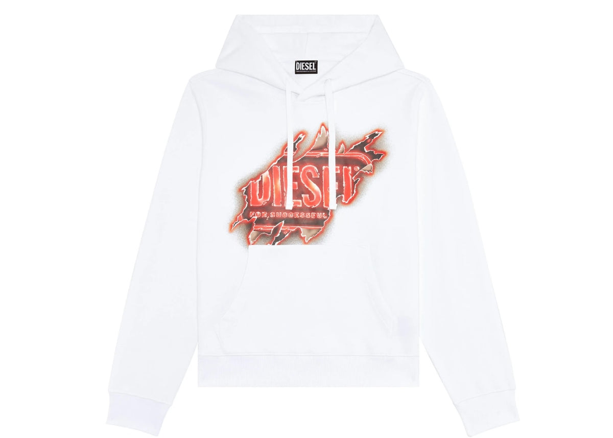 Diesel S-GINN-HOOD-E8 Logo Hoodie Bright White