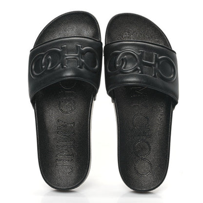 Jimmy Choo Nappa Embossed Logo Azari Slide Sandals Black
