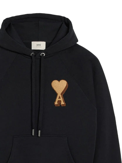 AMI Paris logo embroidered hoodie Black