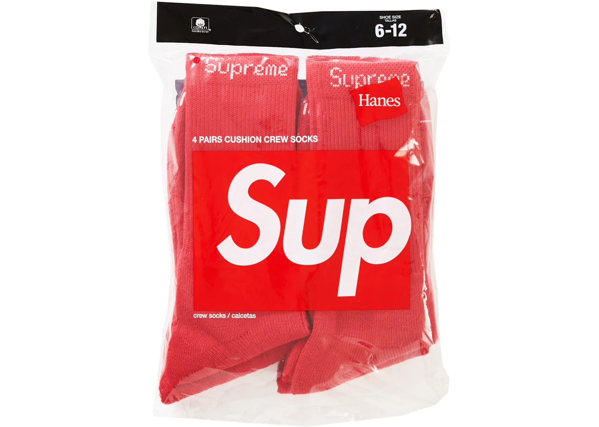 Supreme Hanes Socks (4 Pack) Red Ponožky