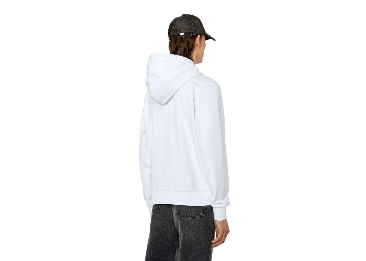 Diesel Hoodie Zip Up Logo Print White