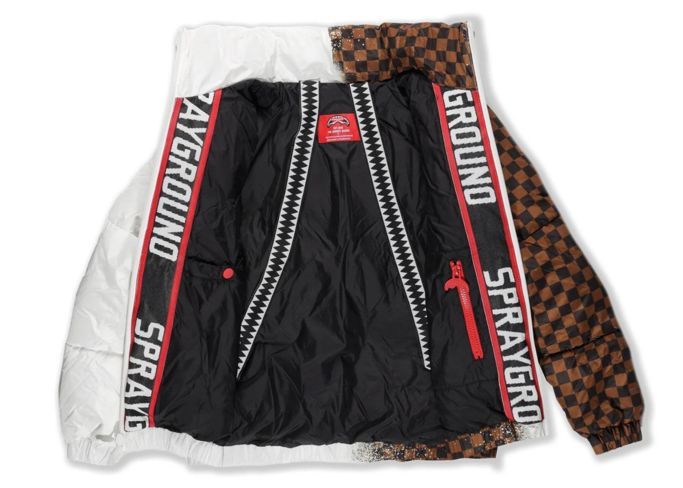 Sprayground Spray Checkered Puffer Down Jacket White Brown