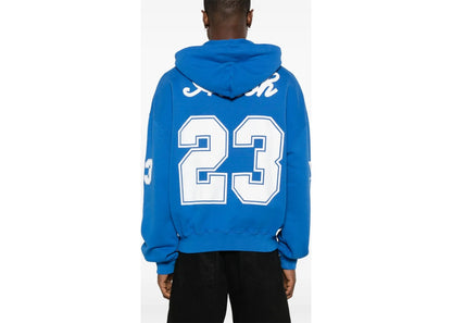 Off White OW 23 Virgil Abloh Football Over logo-print Hoodie Blue